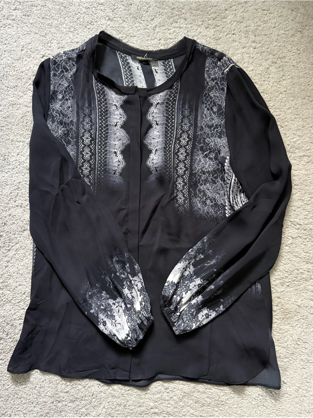 Kobi Halperin 100% silk Black and Gray Printed Button-Down Blouse